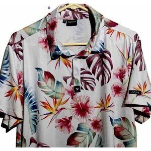 BAD BIRDIE Performance L Golf Polo Shirt Tropical  Bright Floral Mens Poly Span